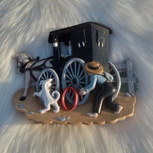 Burwood Amish Horse & Buggy Cart Vintage Plastic Wall Hanging Plaque 1995 90s